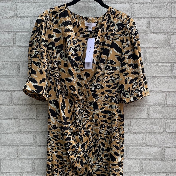 NWT TopShop Leopard Print Mock Wrap Midi Dress - Picture 5 of 10